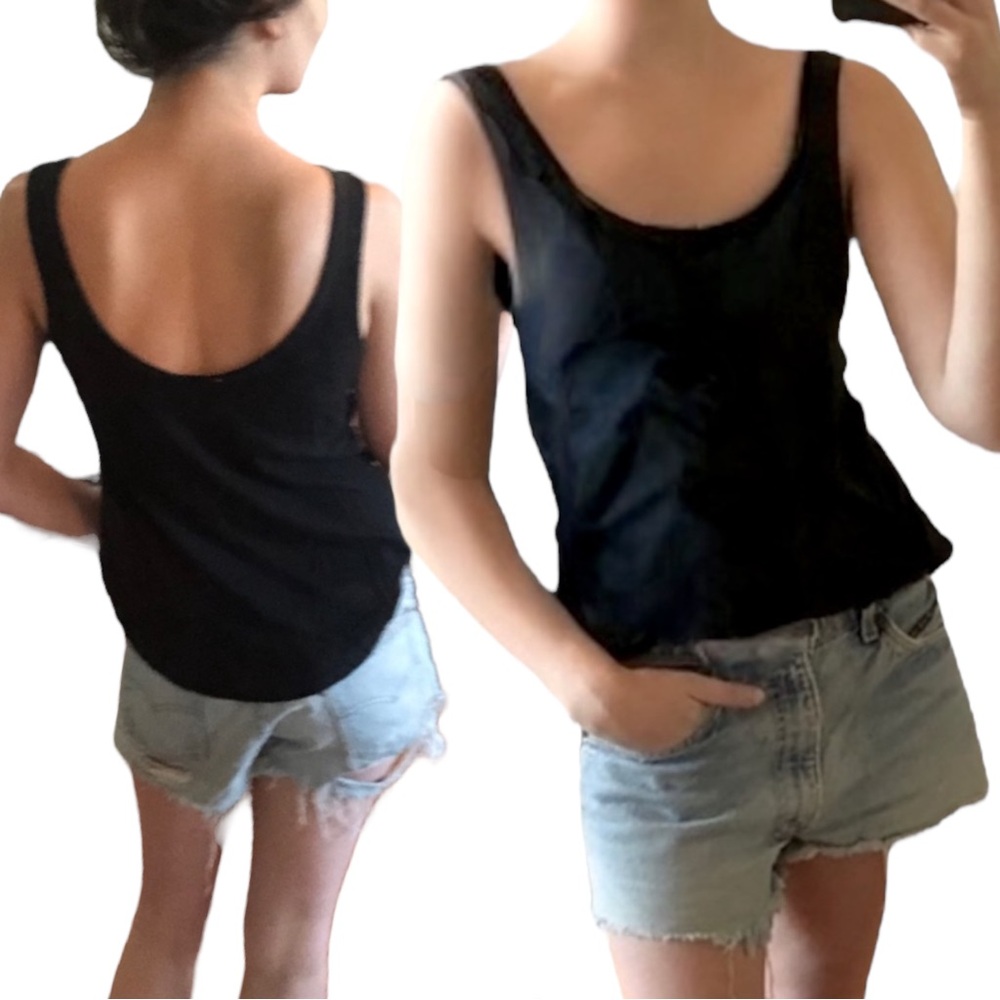 ZARA Black Basic Strapless Scoop Neck Backless High Low Hem Tank Top Shirt Small